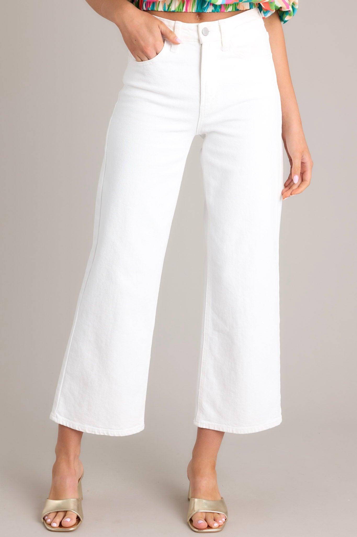 Into The Clouds White Cropped Wide Leg Jeans Product Image