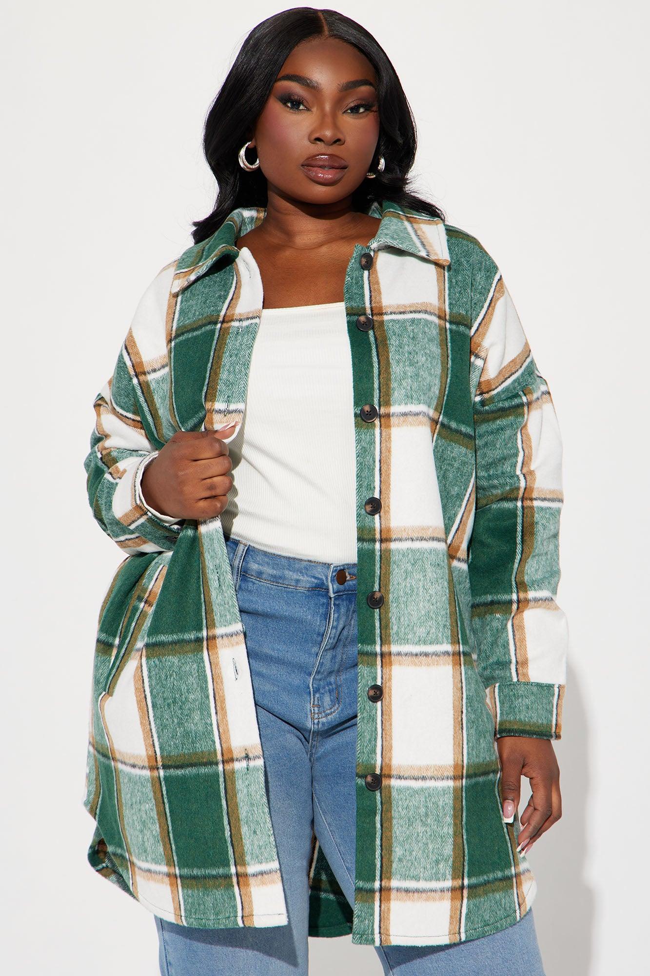 Veronica Hooded Plaid Shacket - Green/combo Product Image