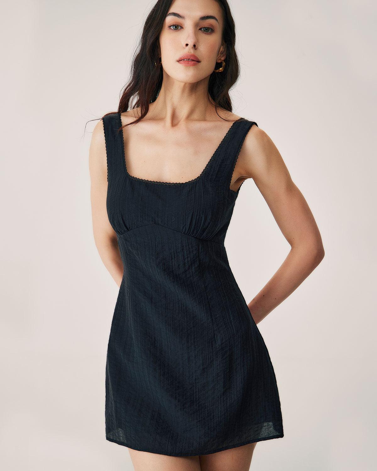 Black Textured Slip Mini Dress Product Image