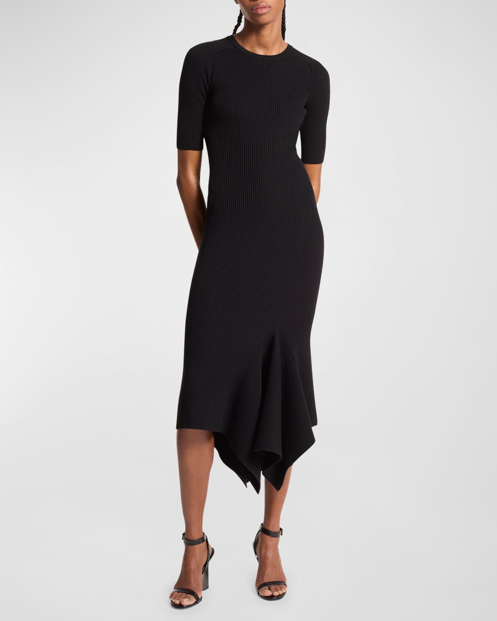 Draped Asymmetric Wool Midi Dress Product Image