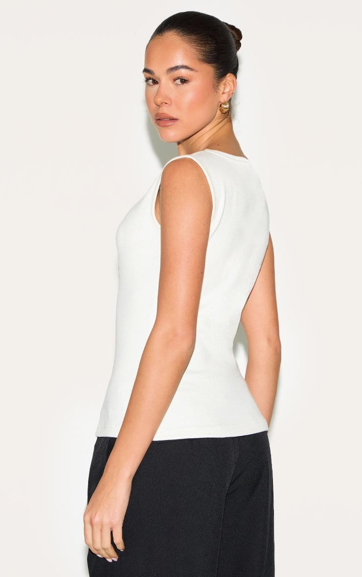 Cream Ribbed Button Down Sleeveless Long Top Product Image
