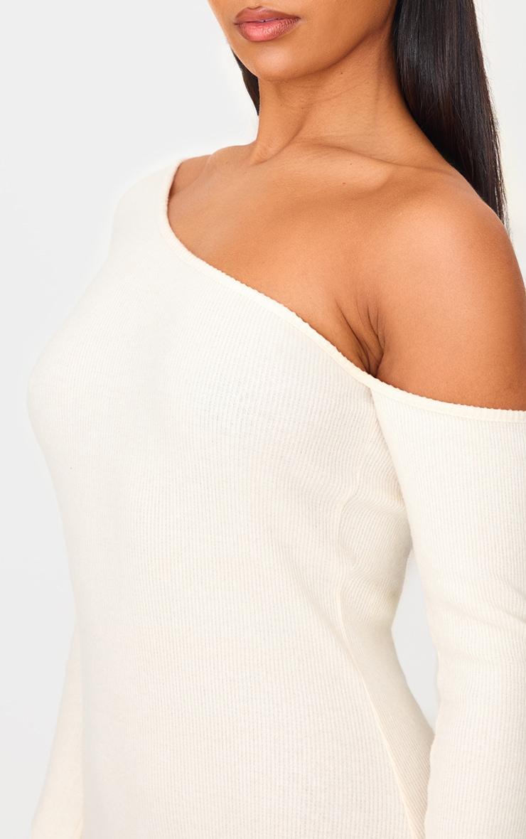 Cream Heavy Brushed Asymmetric Ruched Maxi Dress Product Image