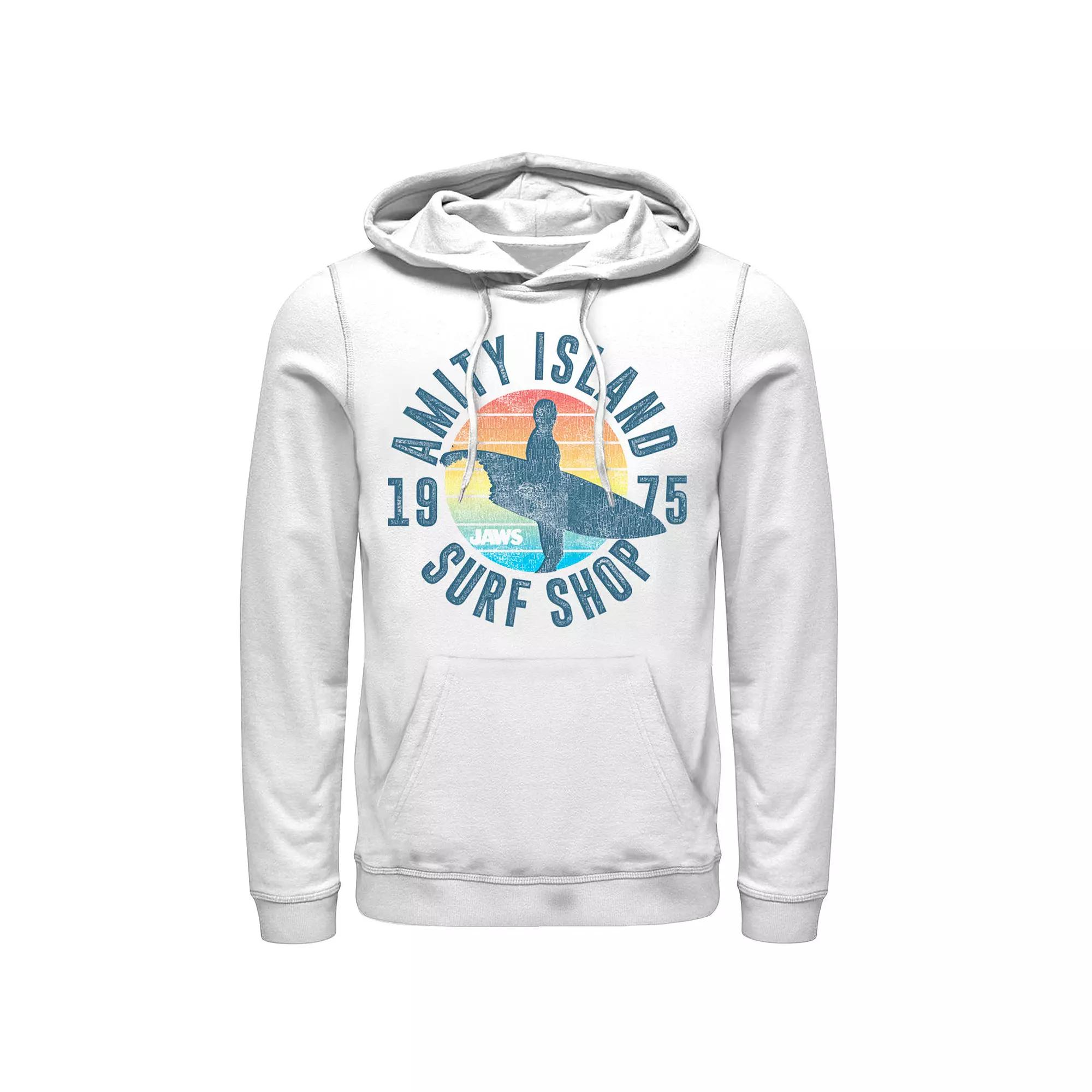 Men's Jaws Amity Island Surf Shop 1975 Retro Logo Hoodie, Size: 3XL, White Product Image