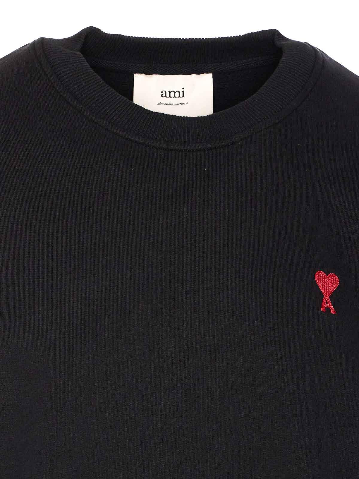 AMI ALEXANDRE MATTIUSSI Ami Classic Black Sweater With Round Neckline And Emblem Detail Product Image