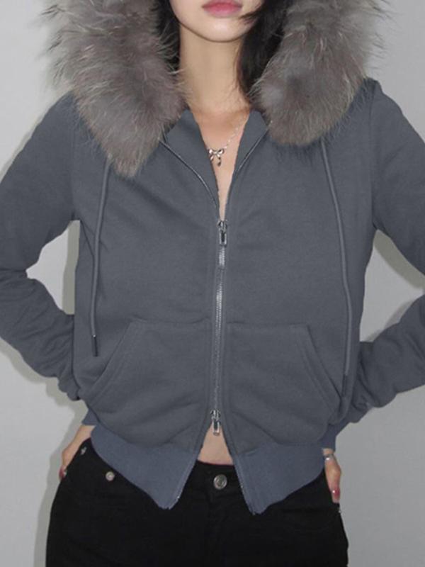 Letter Embroidery Fur Stitching Jacket Product Image