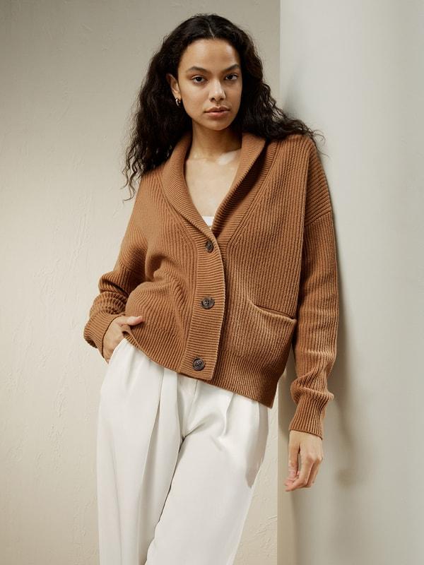 Wool-Cashmere Blend Shawl Collar Cardigan Product Image