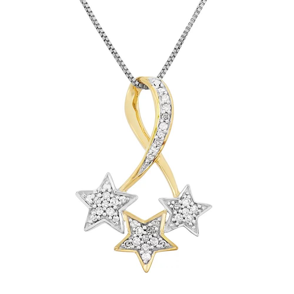 1/6 Carat T.W. Diamond Sterling Silver and 18k Gold Two Tone Triple Star Pendant Necklace, Women's, Size: 18", White Product Image