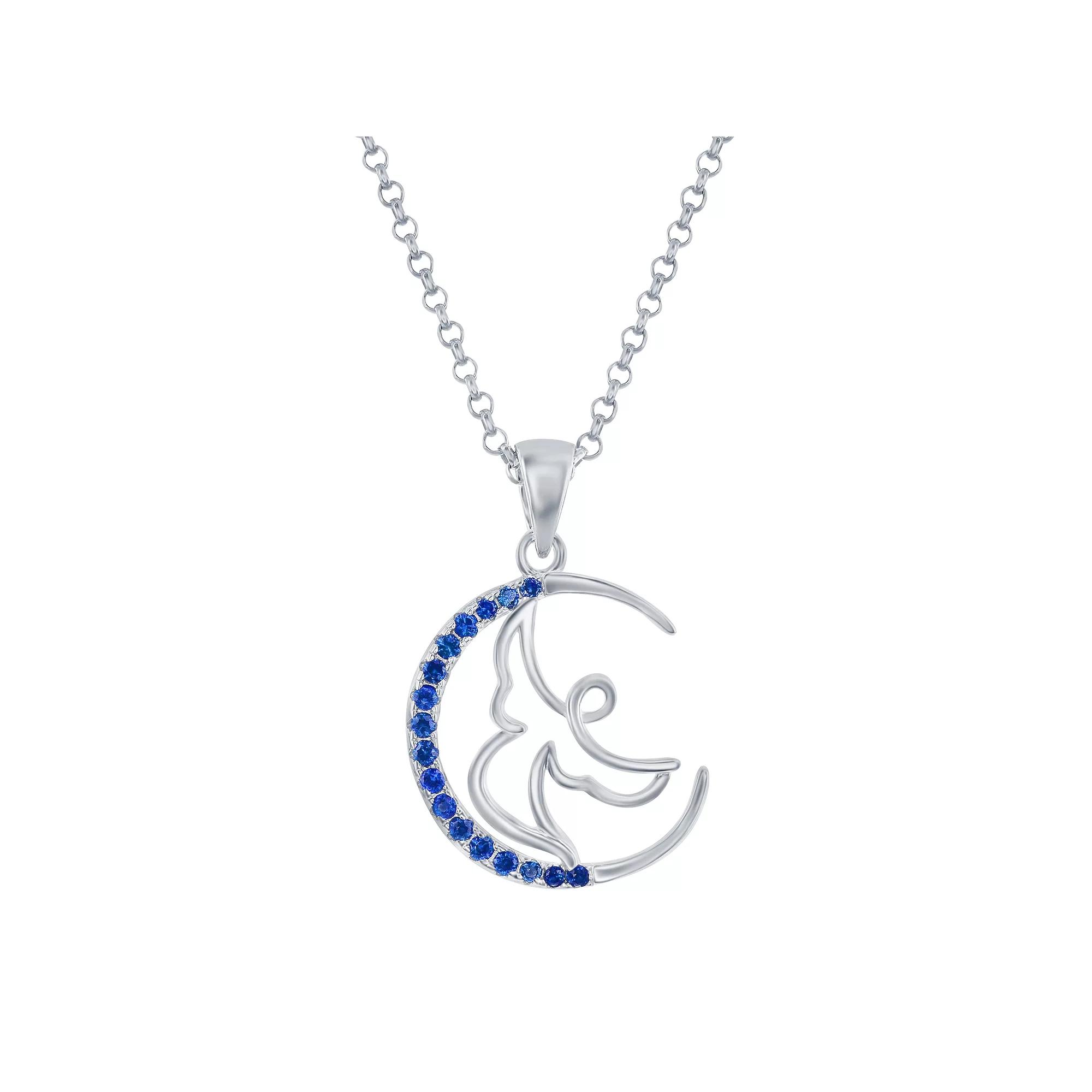 Sterling Silver Gemstone & Cubic Zirconia Angel Circle Pendant Necklace, Women's, Size: 18", Simulated Blue Product Image