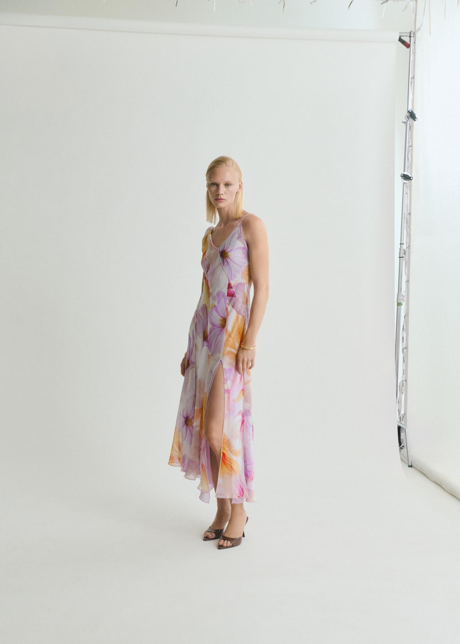 Floral-print dress with asymmetrical straps - Women | MANGO USA Product Image