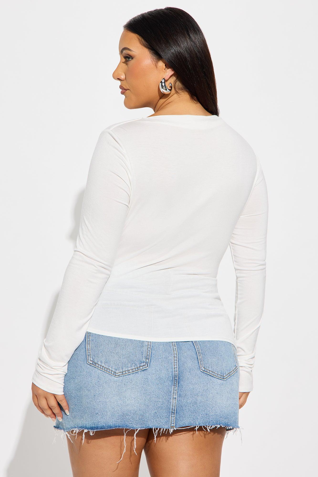 Kass Asymmetrical Long Sleeve Ruched Top - White Female Product Image