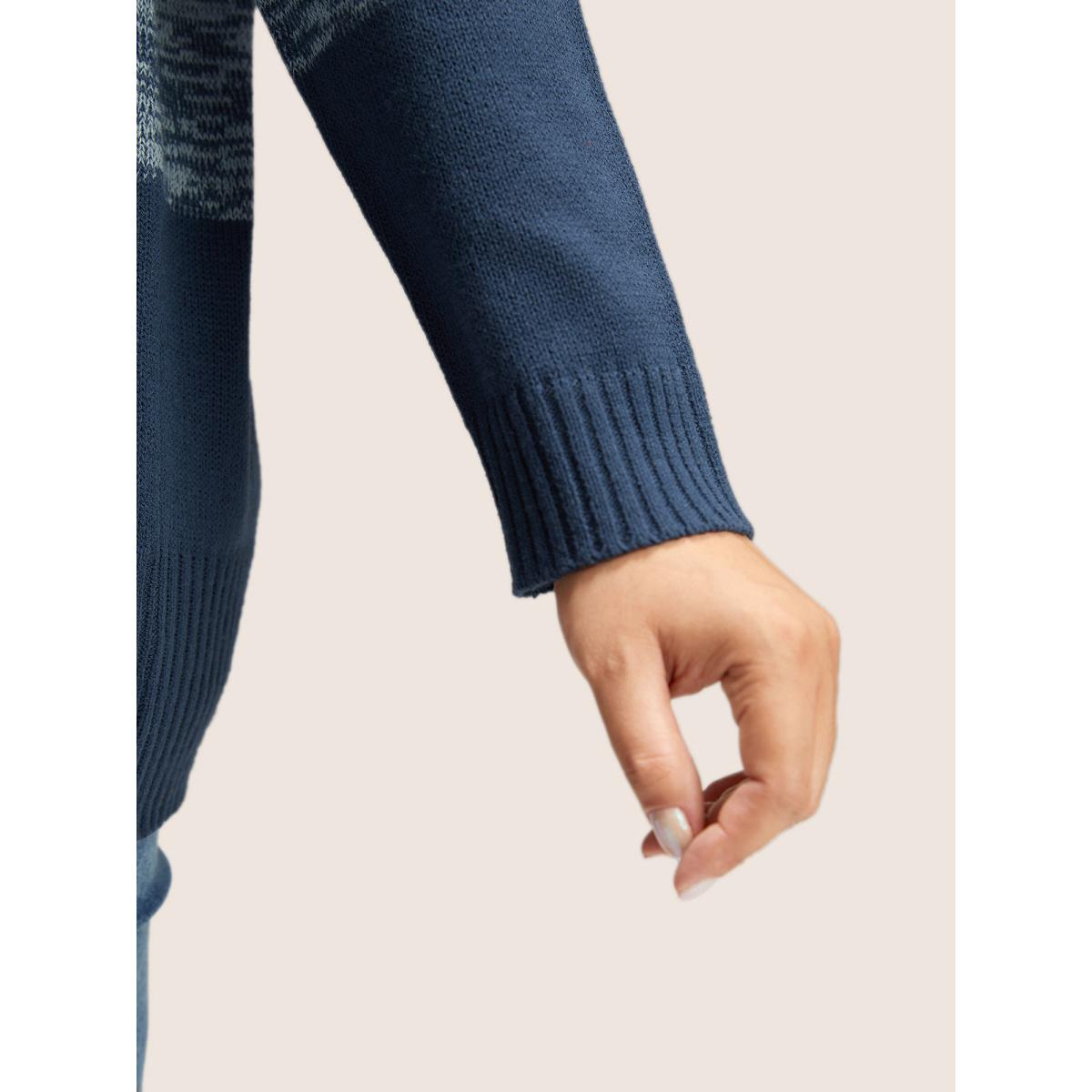 Plus Size Colorblock Contrast Heather Button Detail Pullover Indigo Women Leisure Long Sleeve Round Neck Casual Pullovers BloomChic 22-24/3X Product Image