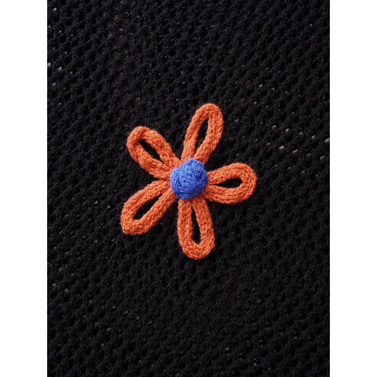 Plus Size Stereo Flower Design Slit Hem Swim Cover Up Women's Swimwear Black Resort Loose Crochet Curve Swim Cover Ups BloomChic 22-24/3X Product Image