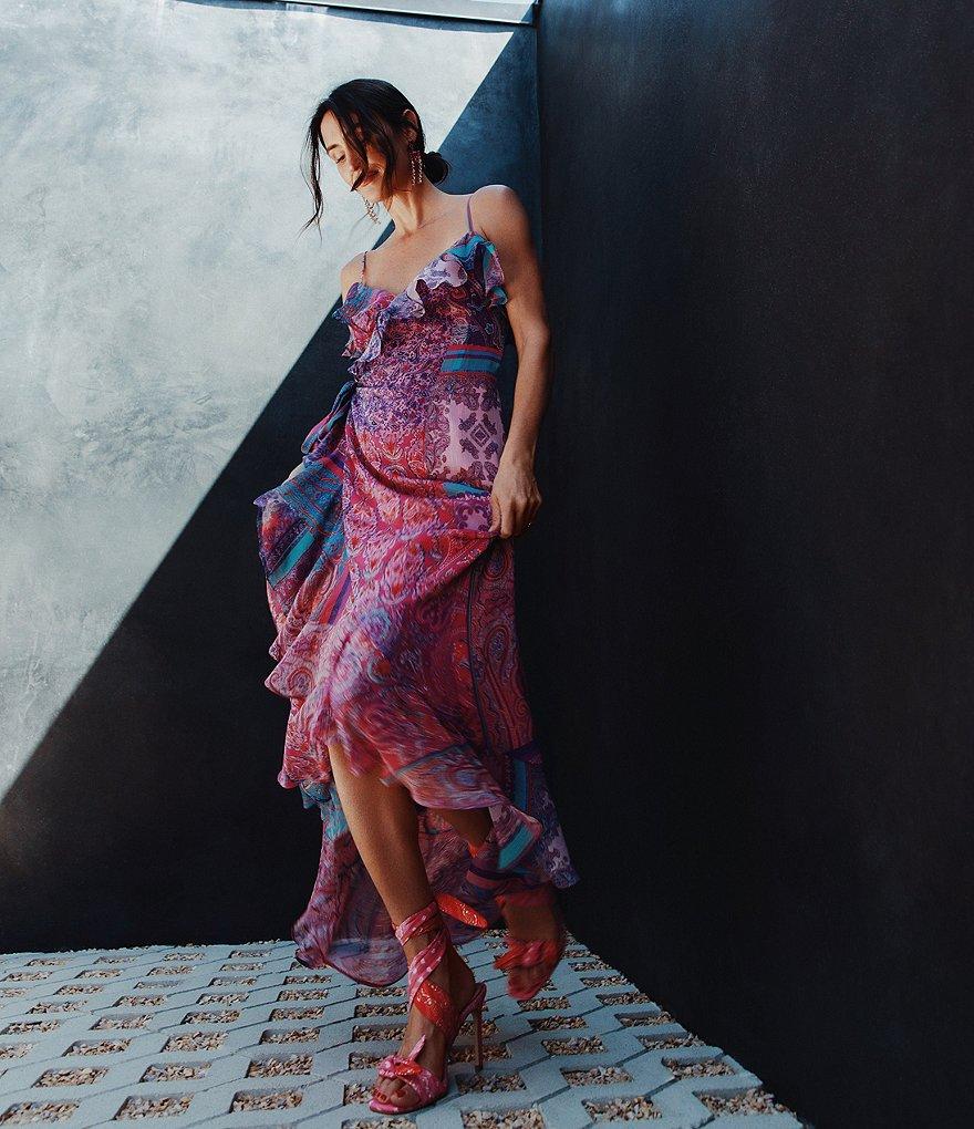 Gianni Bini x DANNIJO Isabella Printed V-Neck Sleeveless Ruffle Crinkle Chiffon Maxi Dress Product Image