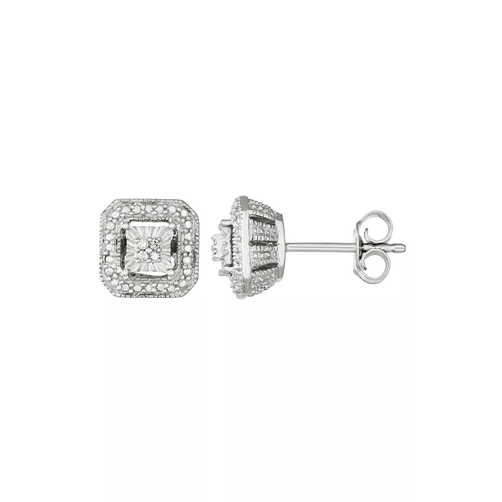 Sterling Silver Diamond Accent Square Halo Stud Earrings, Women's Product Image