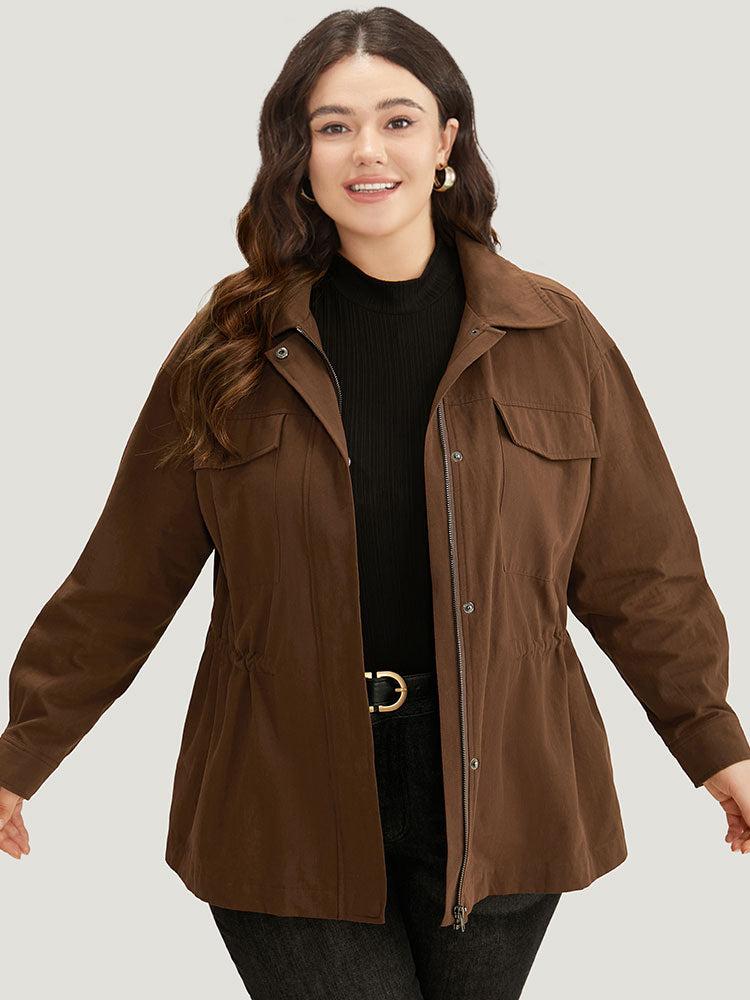 Plain Flap Pocket Gathered Coat Female Product Image