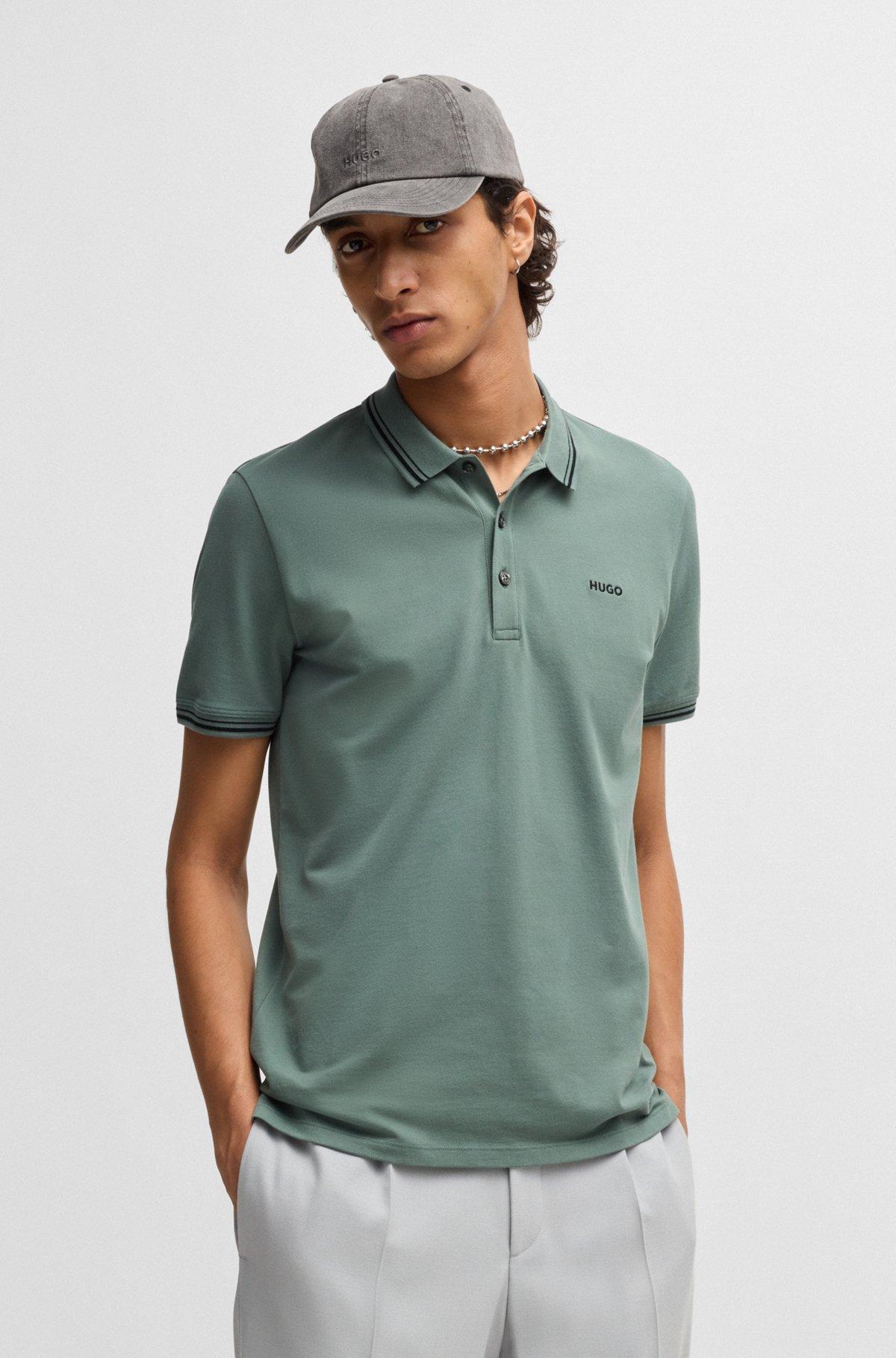 Stretch-cotton slim-fit polo shirt with printed logo Product Image