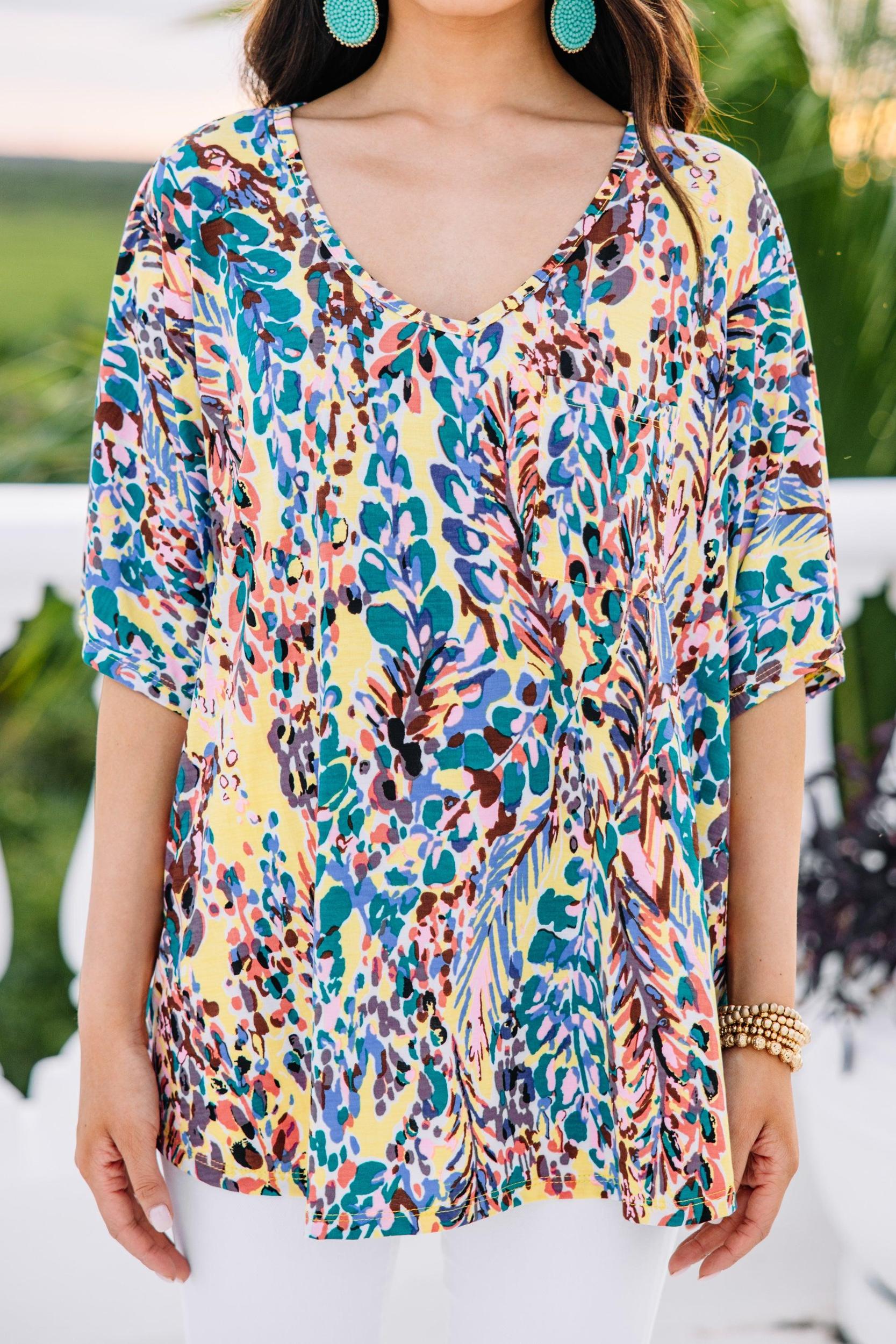 Just You Wait Sunshine Yellow Floral Pocket Top Female Product Image