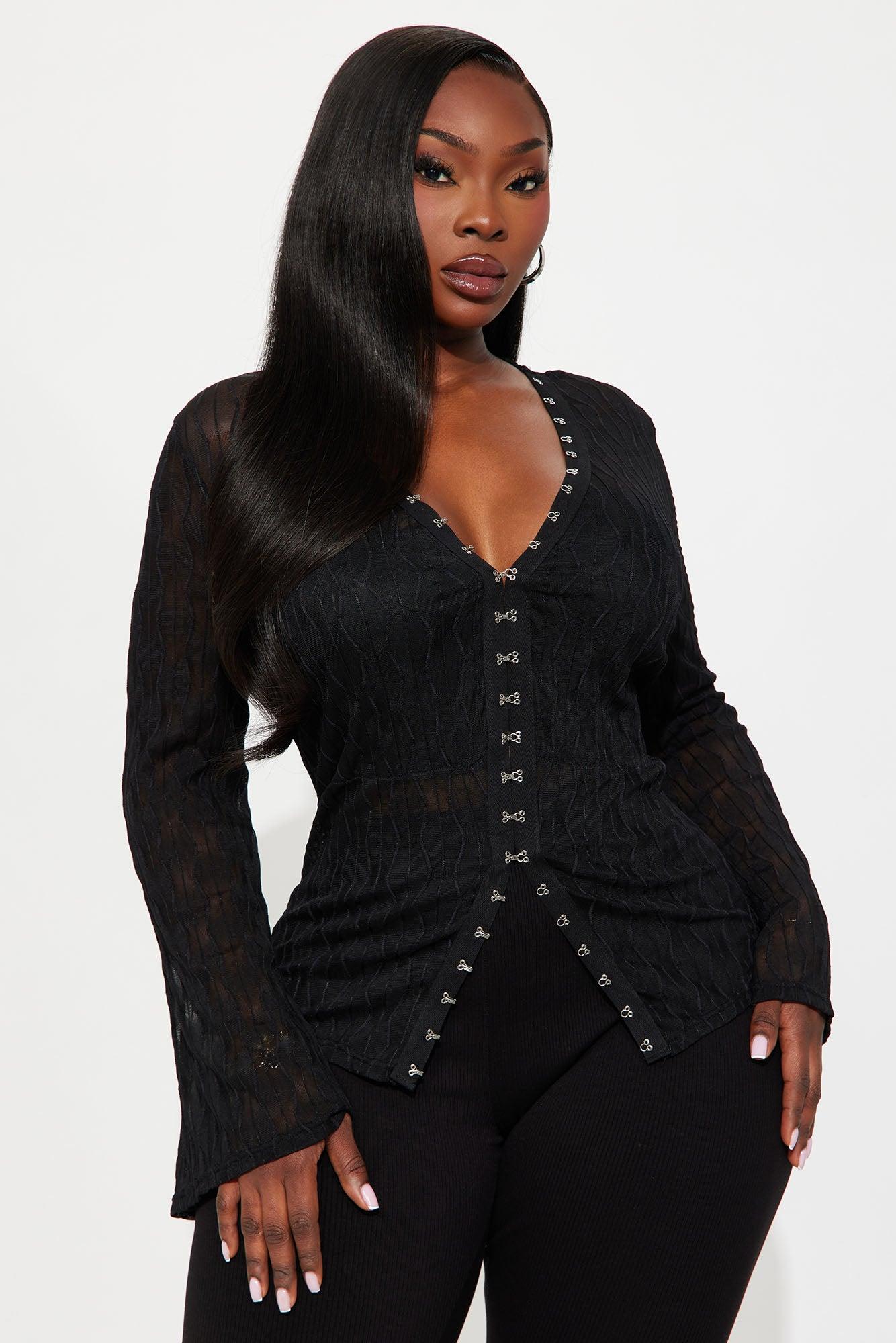 Dark Dream Long Sleeve Flyaway Top - Black Product Image
