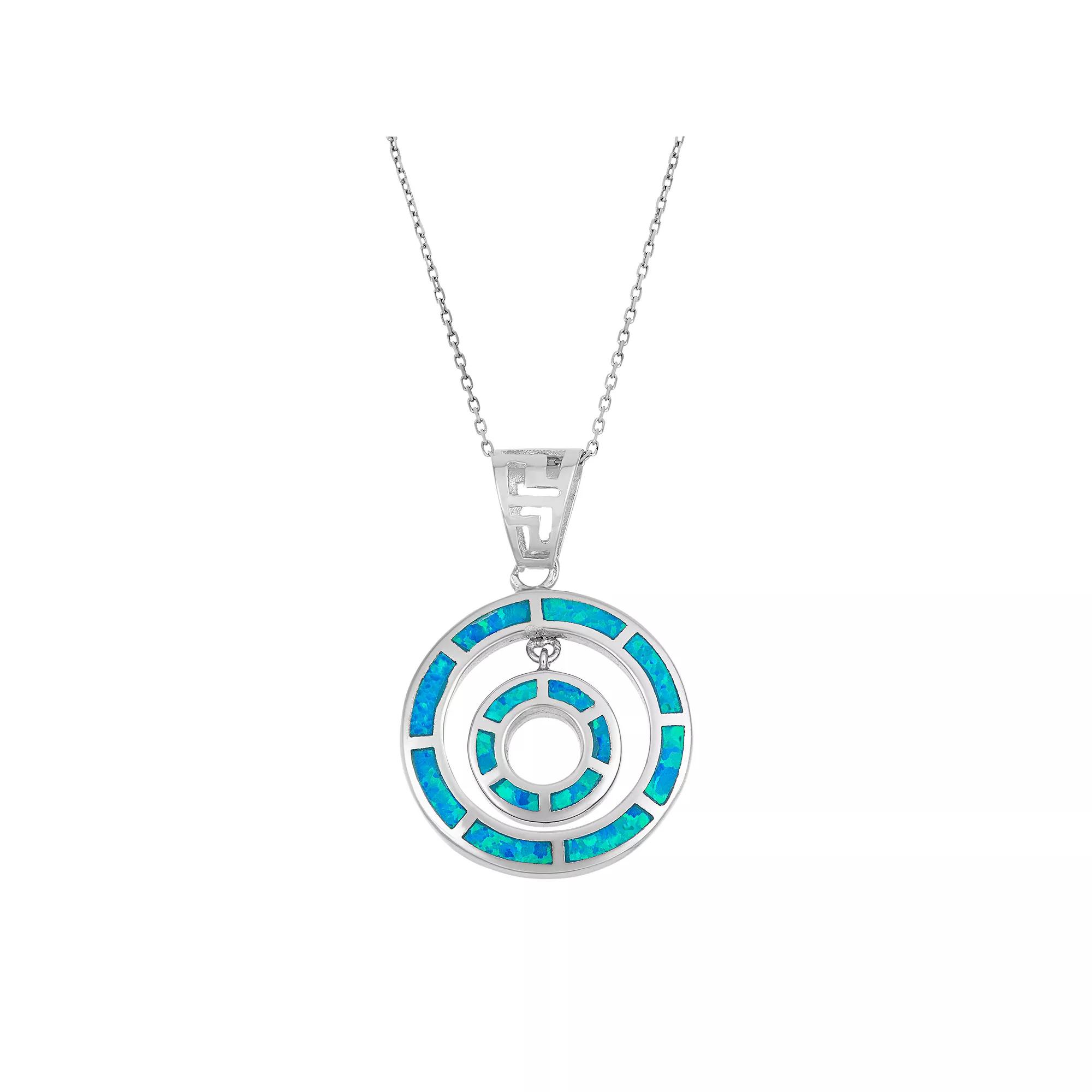 Lab-Created Blue Opal Sterling Silver Double Circle Pendant Necklace, Women's, Size: 18" Product Image