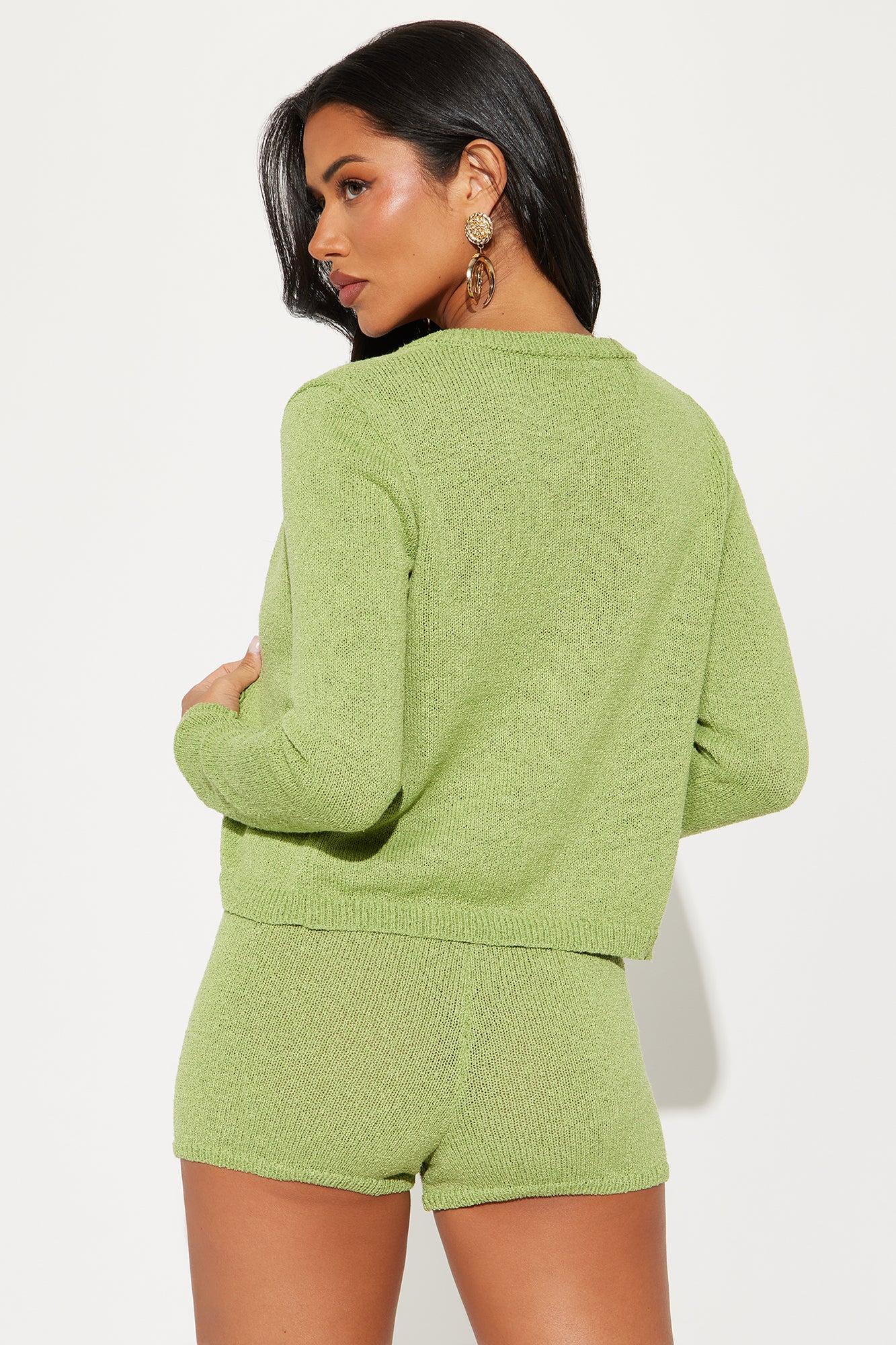Mariah Long Sleeve Sweater Short Set - Green Product Image