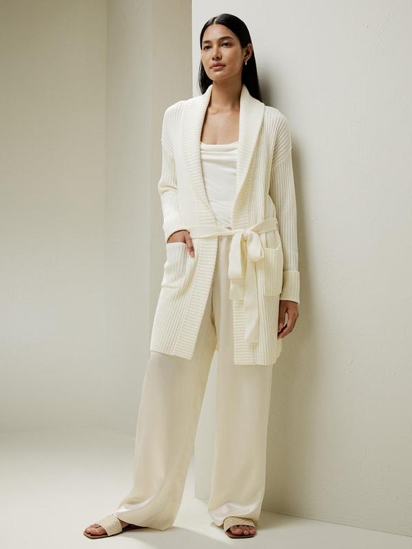 LILYSILK Wool Cardigans Womens Camel Pure Wool Elegant Belted Sweater L Product Image