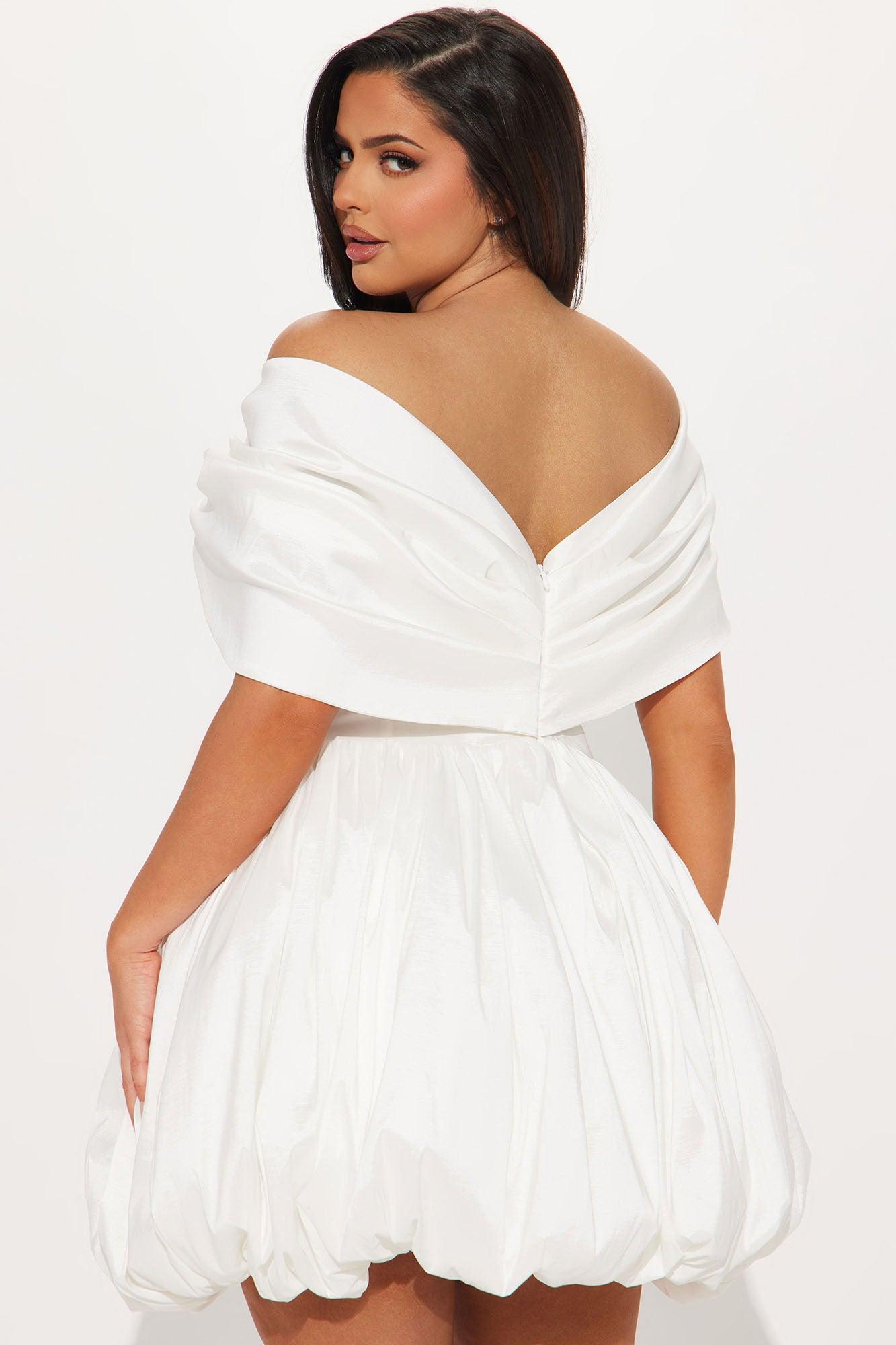 Heavenly Aura Satin Bubble Mini Dress - White Product Image