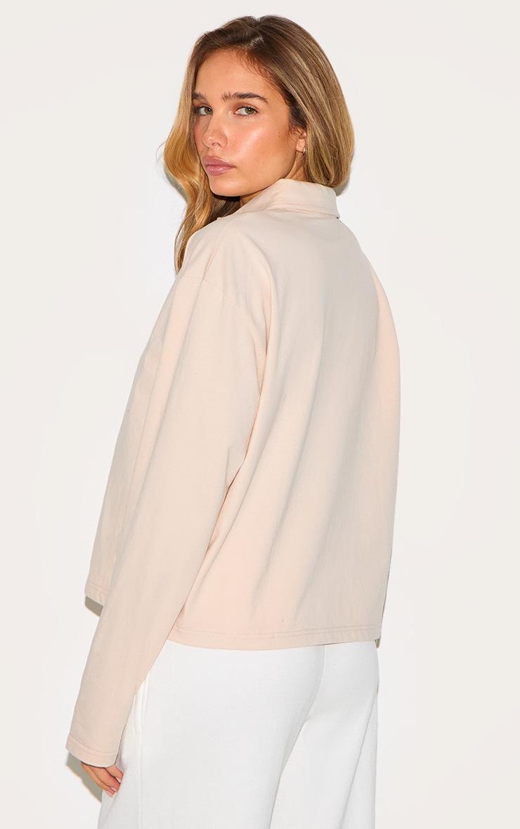 Cream Cotton Collar Detail Long Sleeve Top Product Image