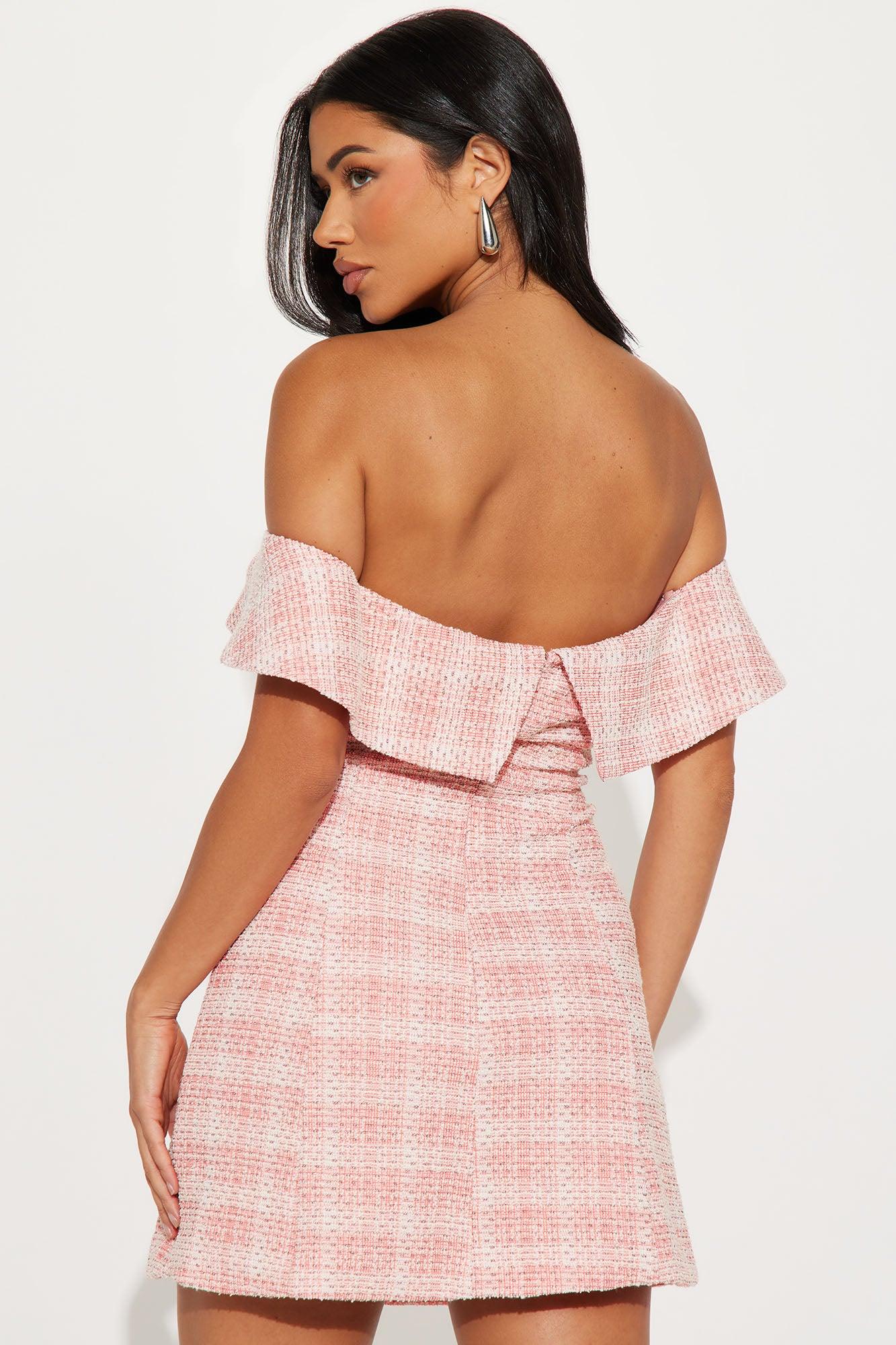 Important Lady Stretch Tweed Mini Dress - Pink Product Image