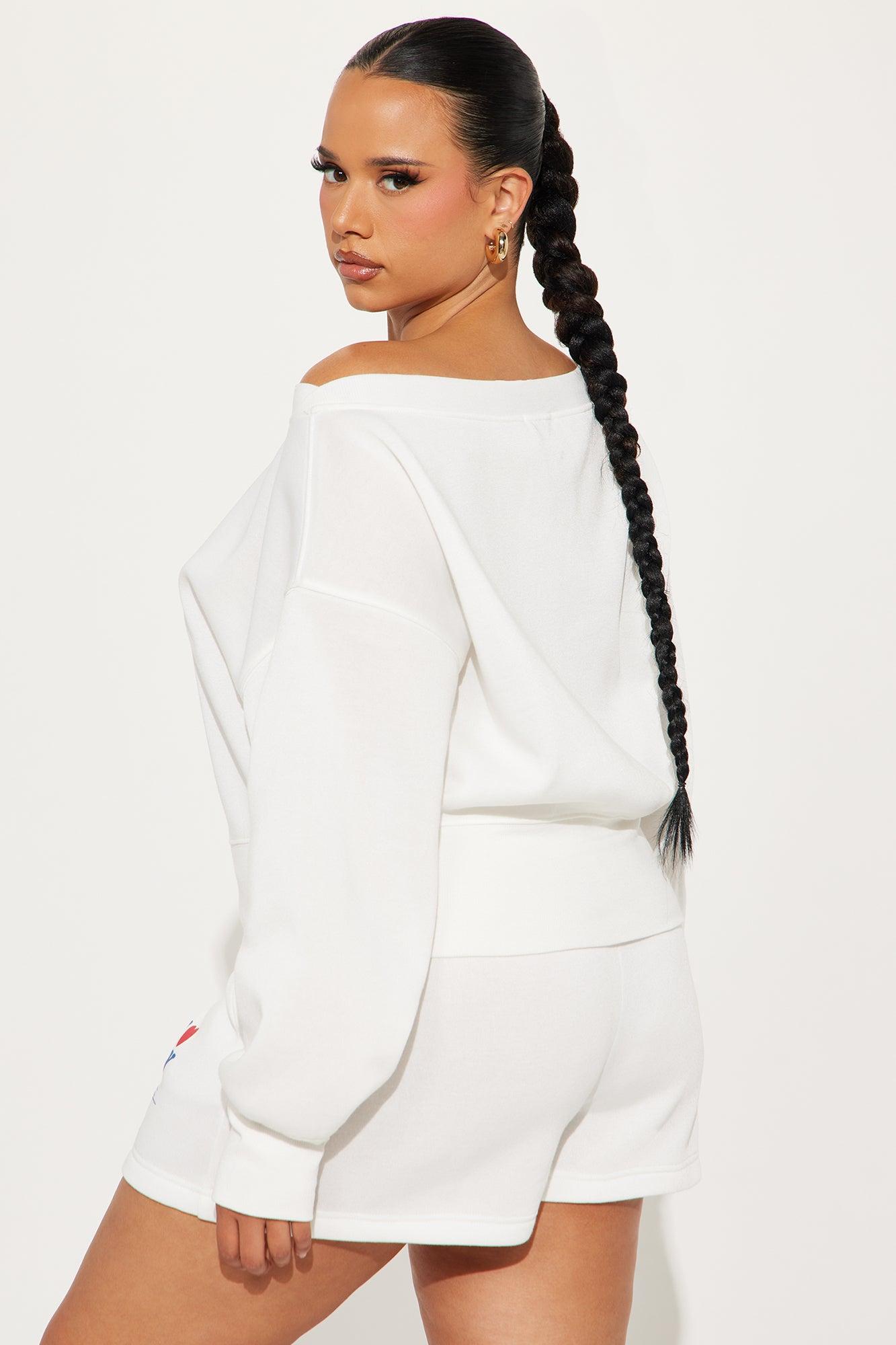 I Love NY Off Shoulder Sweatshirt - Ivory Product Image