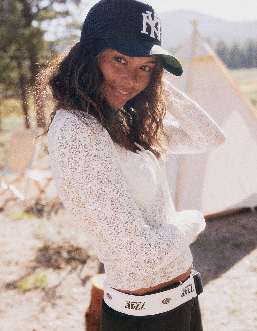 FULL TILT Lace Cinch Womens Long Sleeve Top - GRAY Product Image