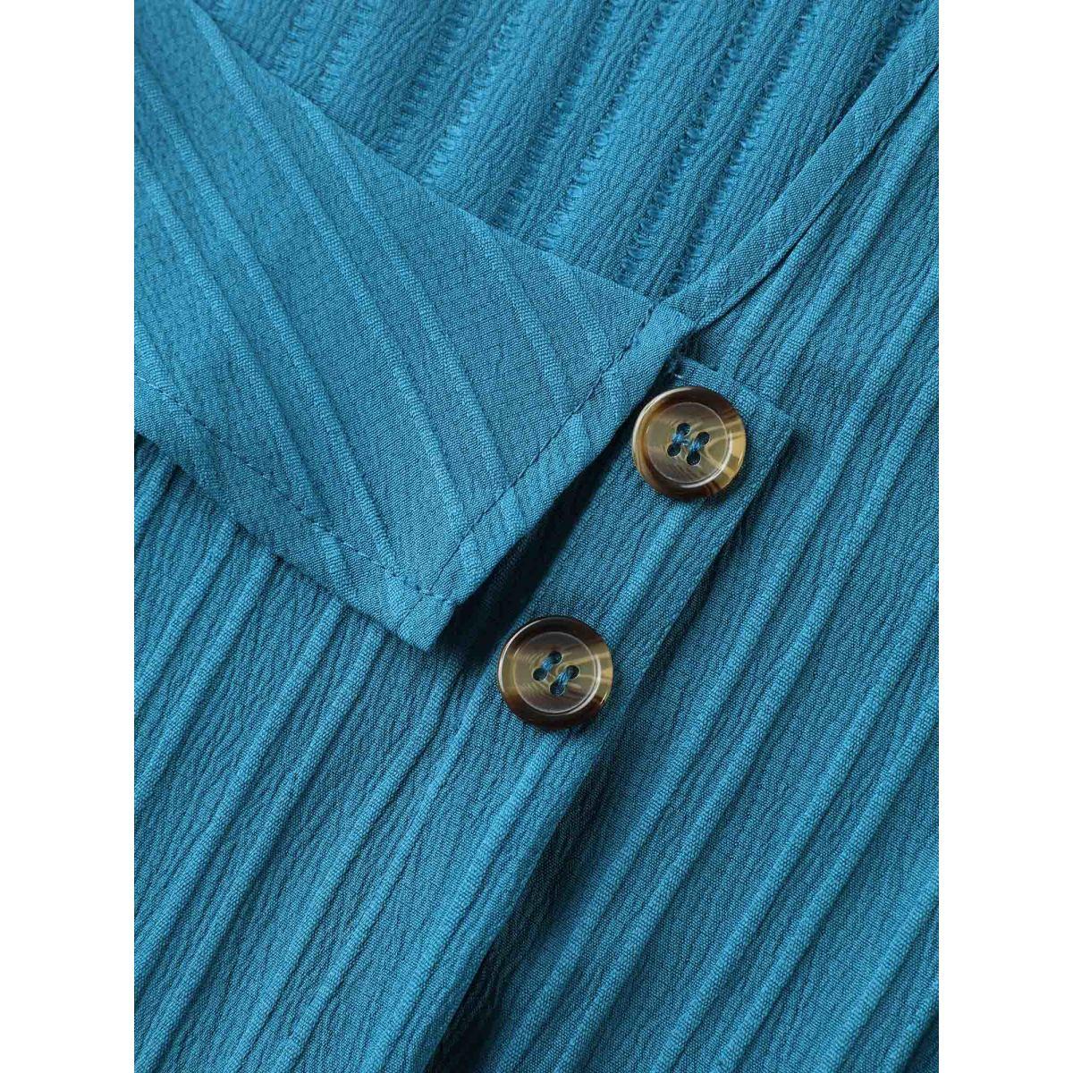 Plus Size Cerulean Textured Petal Sleeve Asymmetrical Neck Blouse Women Office Short sleeve Non Office Blouses BloomChic 30/6X Product Image