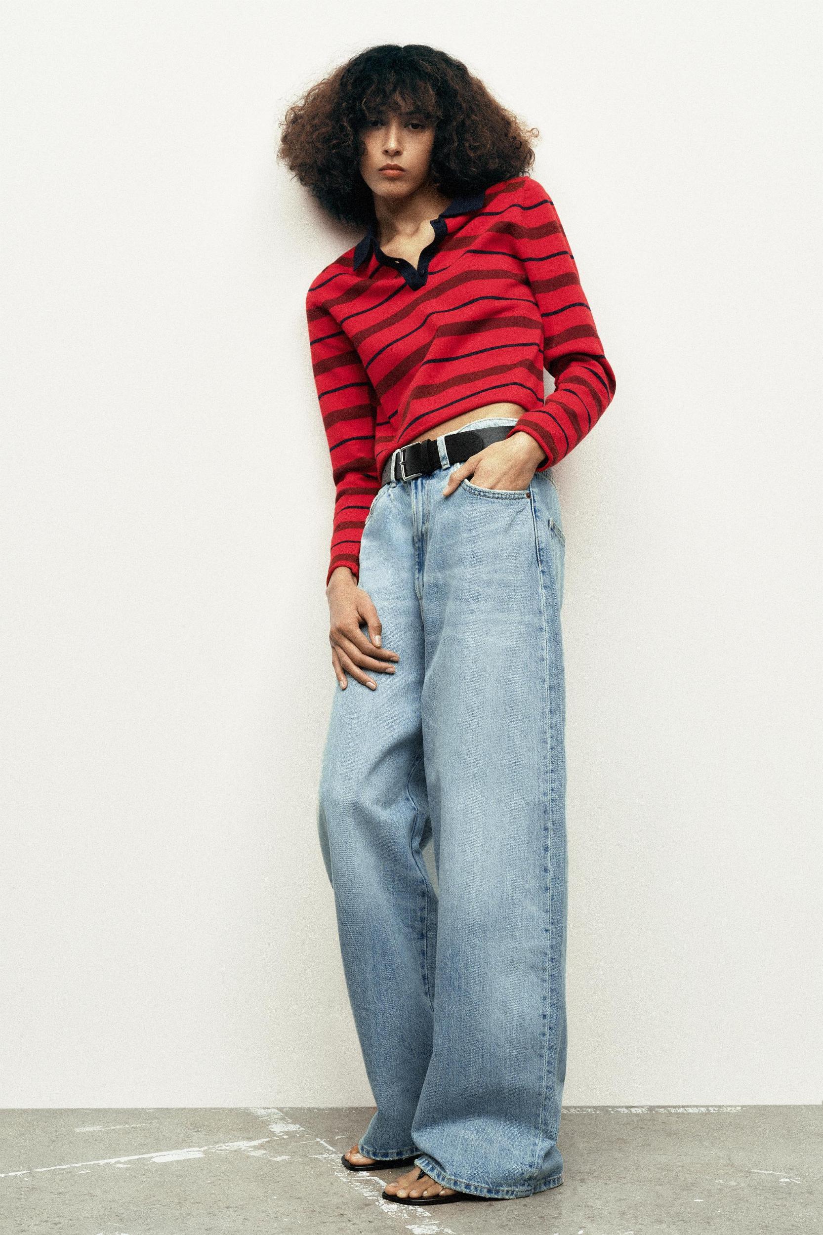 STRIPED KNIT POLO SWEATER Product Image