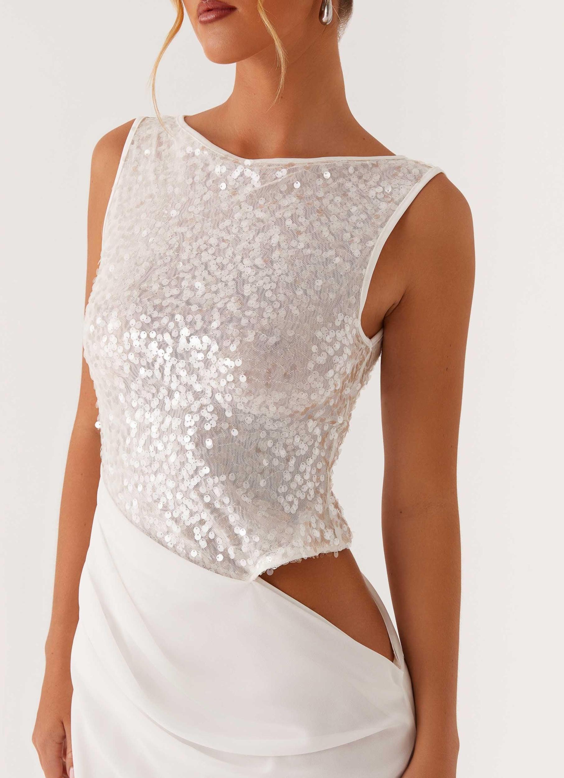 Above Ground Sequin Maxi Dress - White Product Image