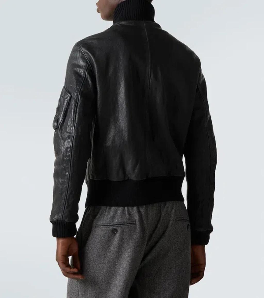 DOLCE & GABBANA Ribbed-collar Leather Jacket In Black Product Image