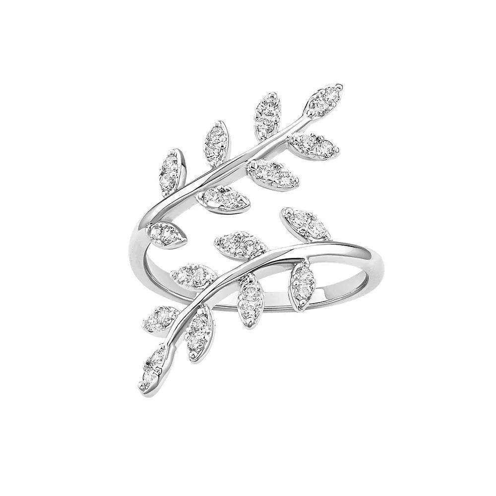 PRIMROSE Fine Silver Plated Cubic Zirconia Vine Bypass Ring, Women's, Size: 9, Silvertone White Product Image