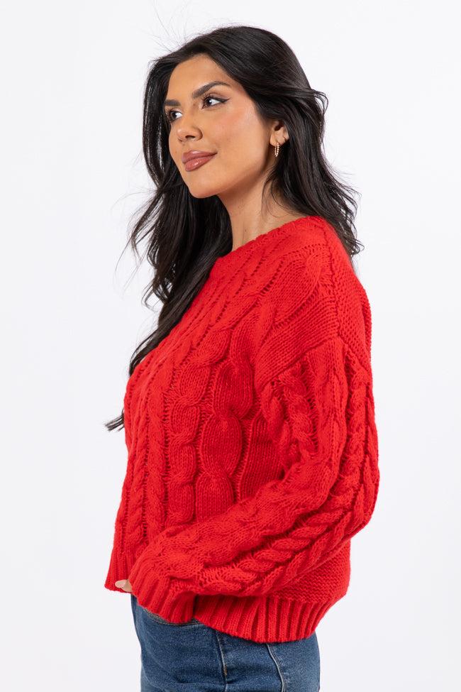 A Cozy Place Red Cable Knit Crew Neck Sweater FINAL SALE Product Image