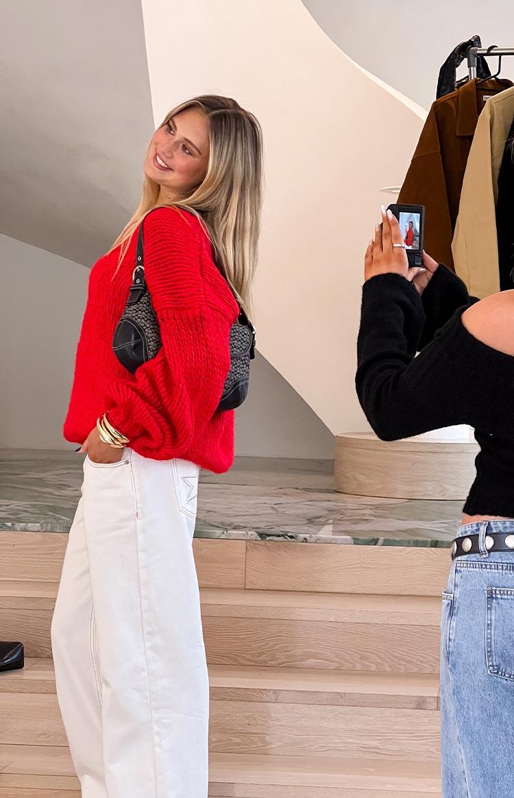 Delvey Red Chunky Knit Sweater Product Image