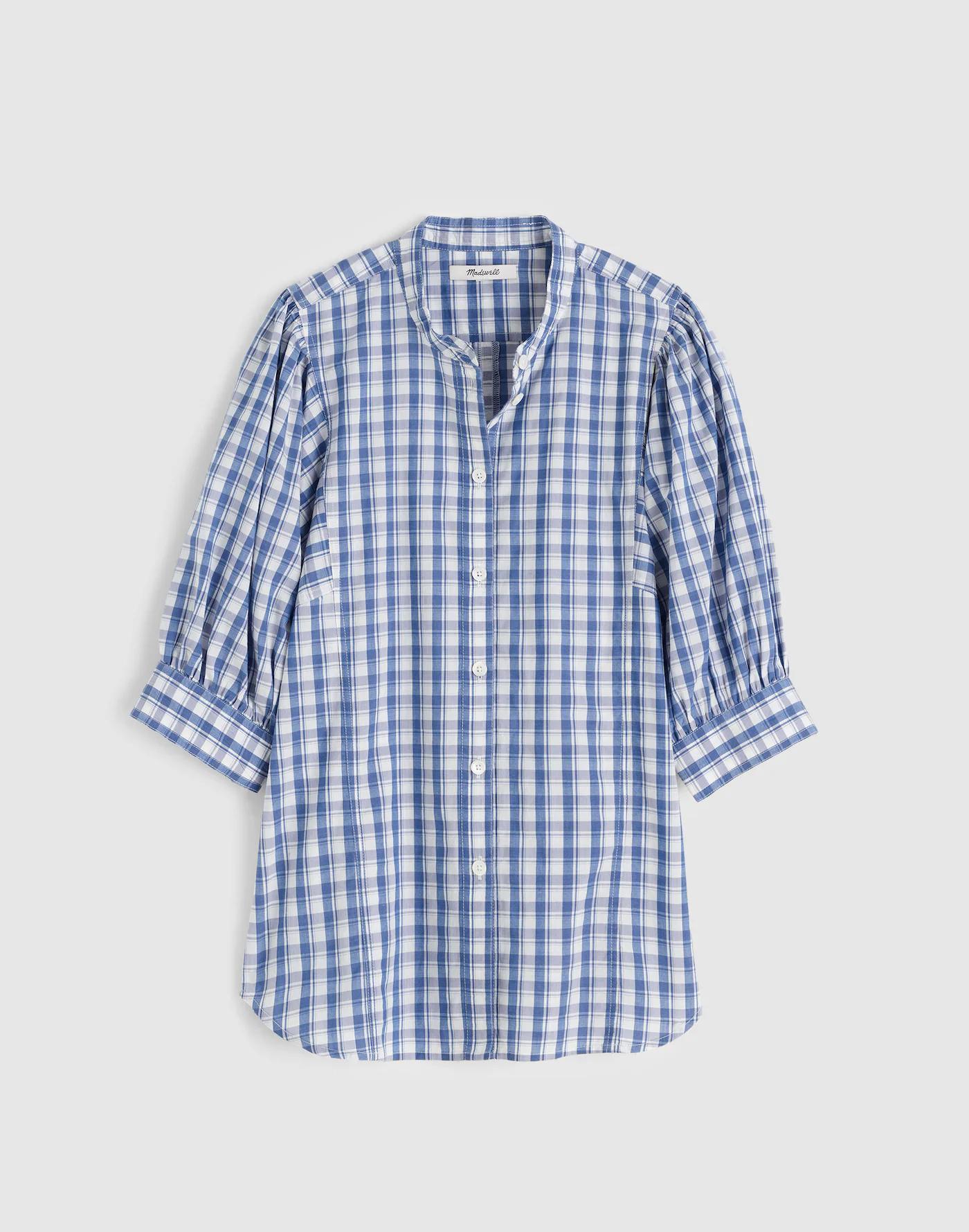 Puff-Sleeve Band-Collar Shirt Product Image