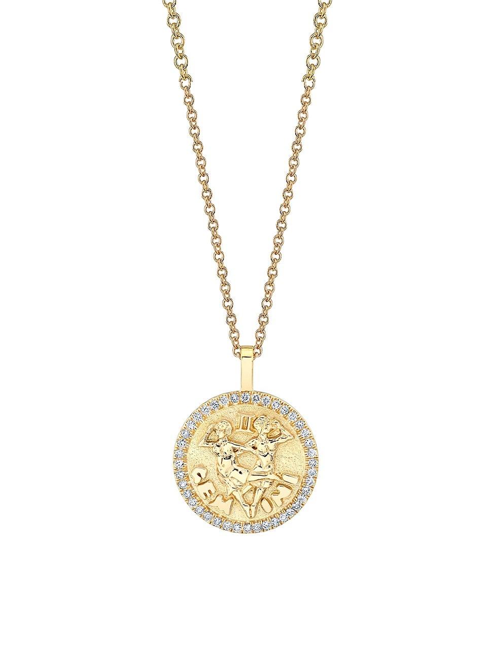 Womens Zodiac 18K Yellow Gold & 0.15 TCW Diamond Small Gemini Pendant Necklace Product Image