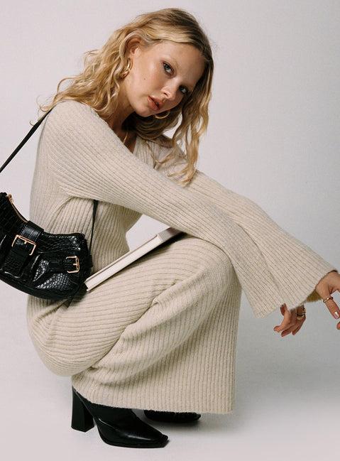 Malletti Long Sleeve Maxi Dress Beige Product Image