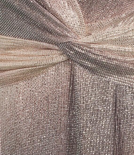 R & M Richards Metallic Ombre Foil Print V-Neck Twisted Ruched Waist Halter Maxi Dress Product Image
