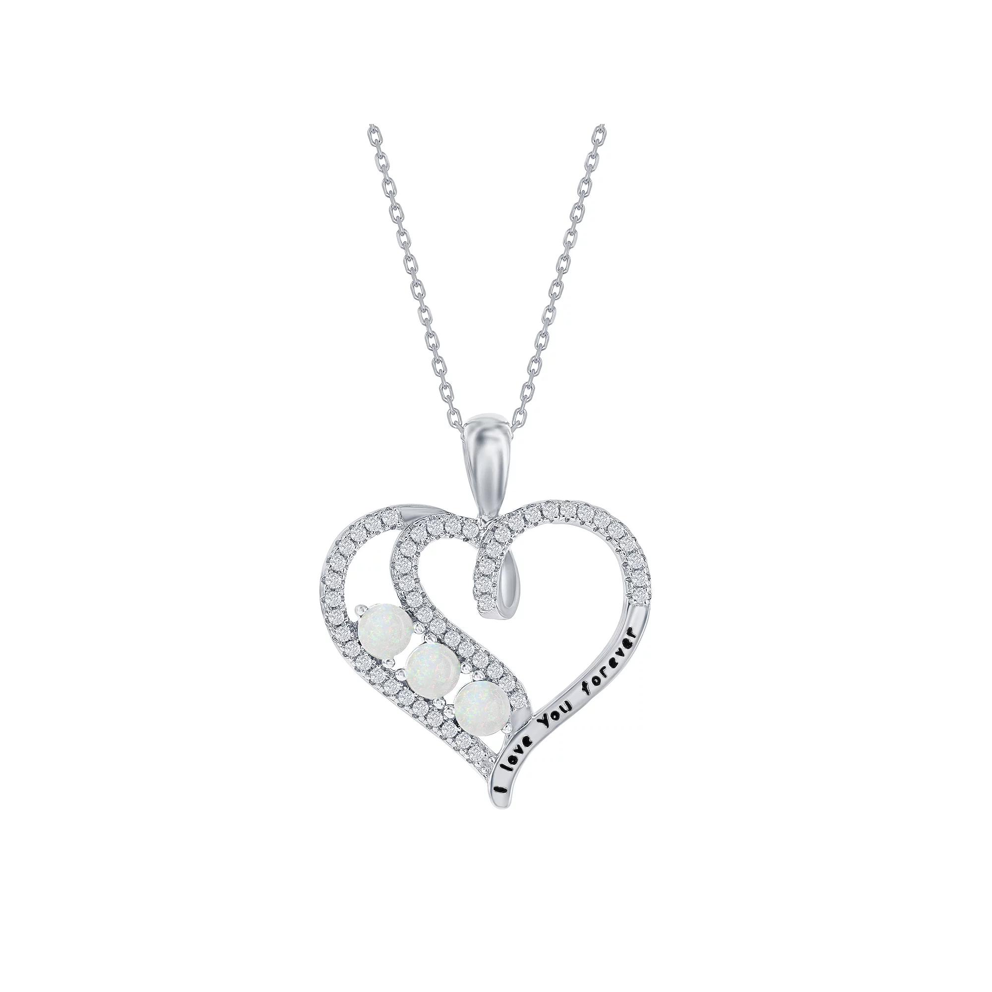 Sterling Silver Cubic Zirconia & Opal Heart "I Love You Forever" Pendant Necklace, Women's, Size: 18", White Product Image