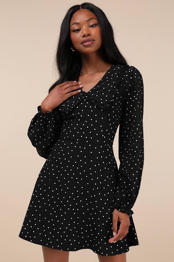 Sweetie Aura Black and White Polka Dot Mini Dress Product Image