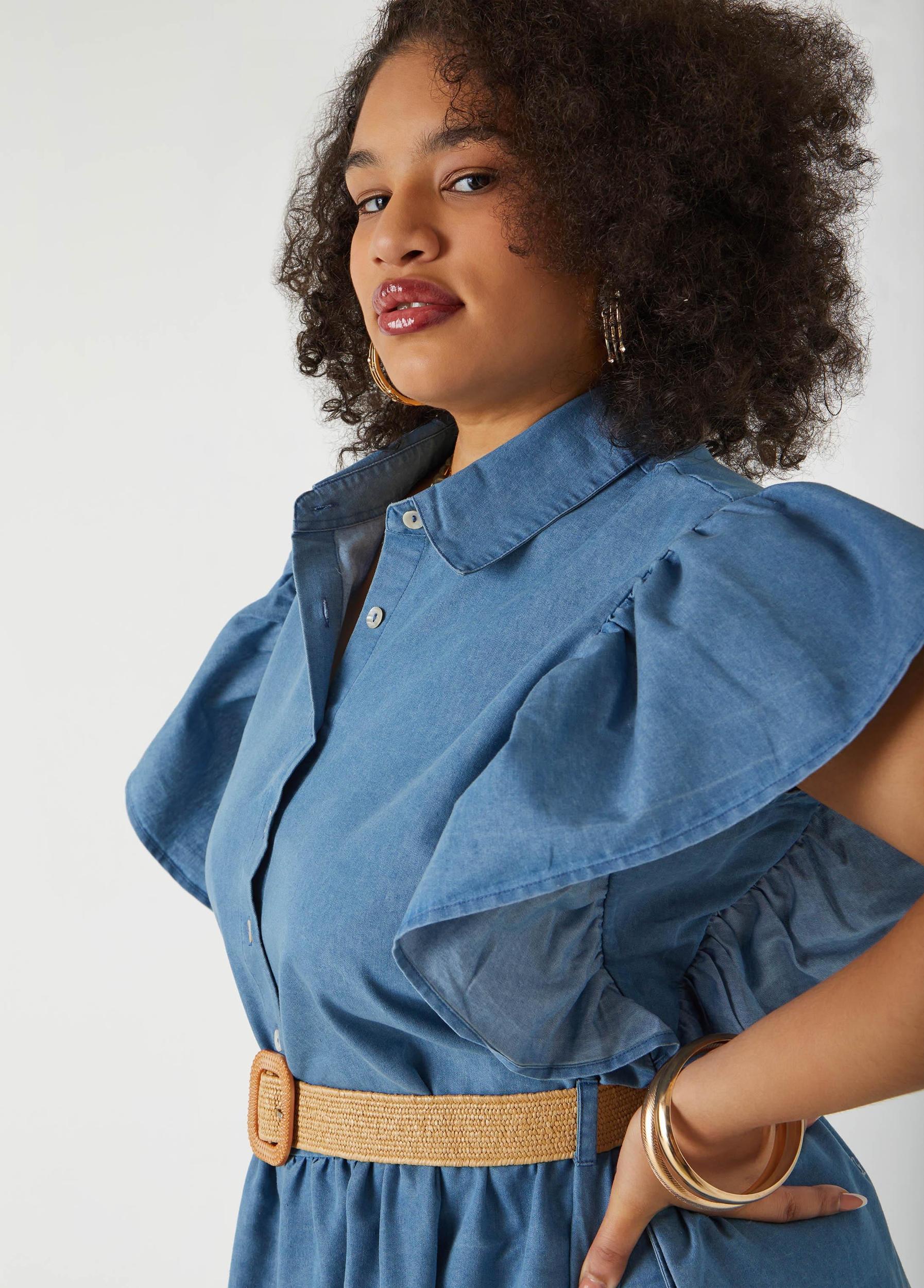 Belted A Line Chambray Dress Product Image