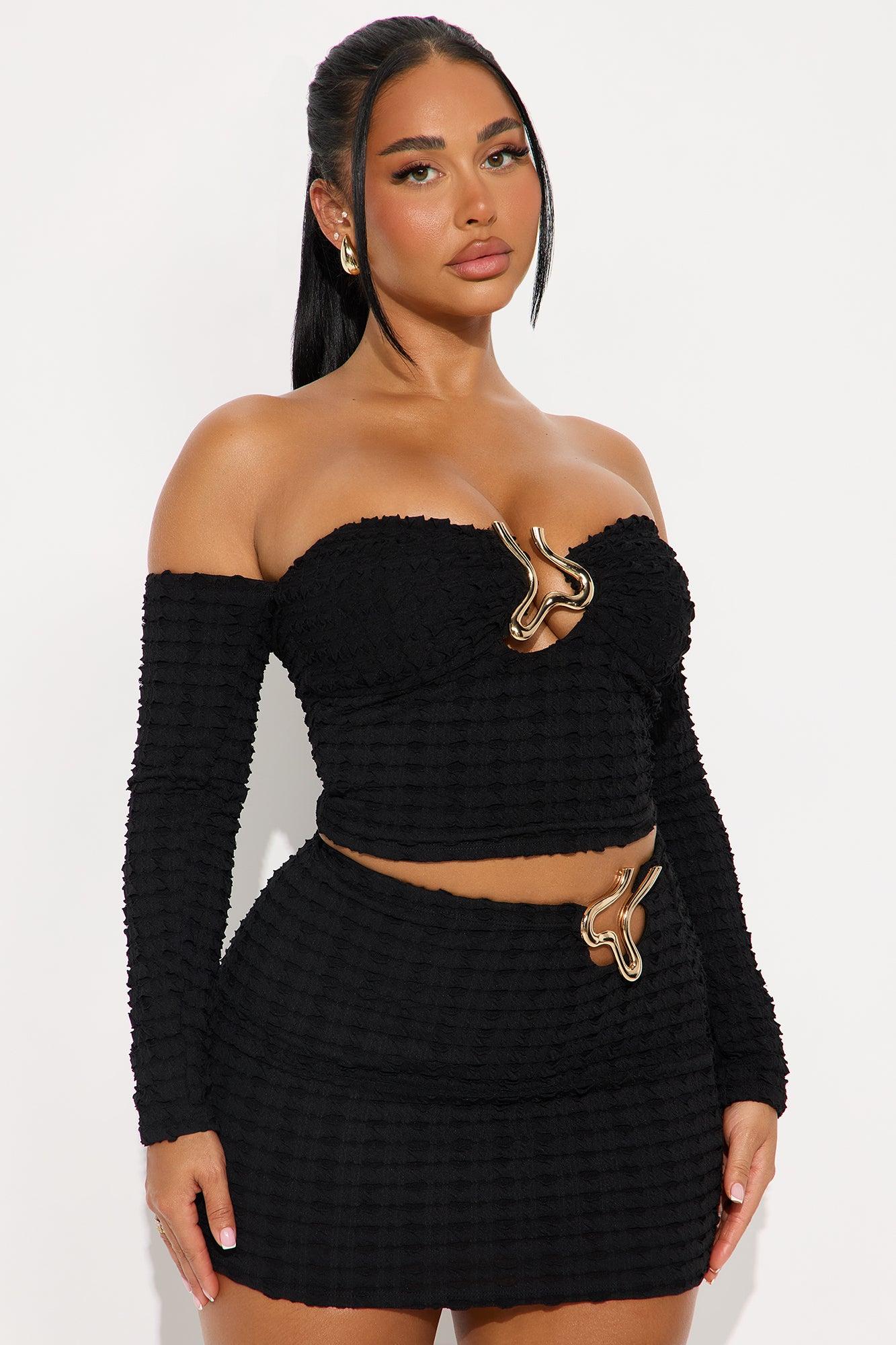 A Bit Dramatic Textured Mini Skirt Set - Black Product Image