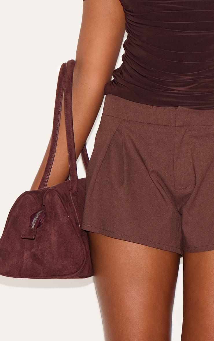 Chocolate Linen Blend Pleat Detail Tailored Shorts Product Image