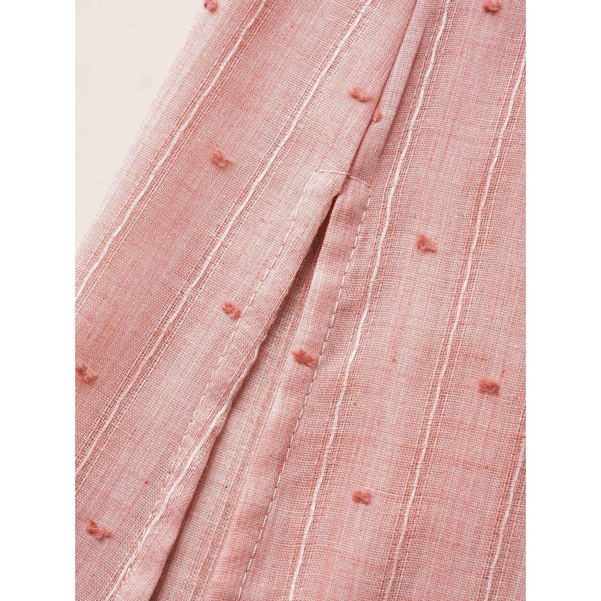 Plus Size Polka Dot Jacquard Split Hem Belted Dress Beanpastepowder Women Casual Texture Round Neck Short sleeve Curvy BloomChic 18-20/2X Product Image