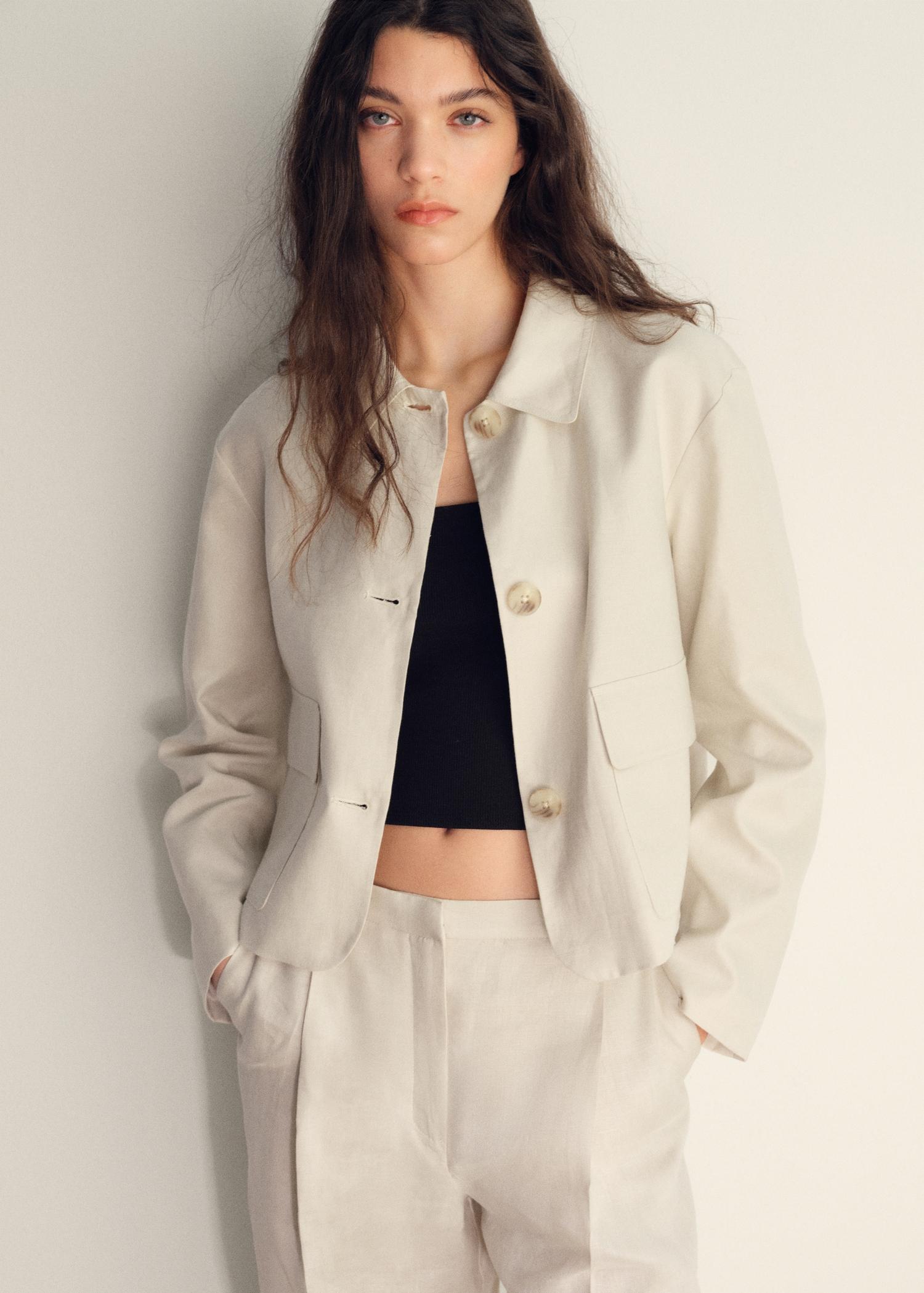 Pleated linen trousers - Women | MANGO USA Product Image