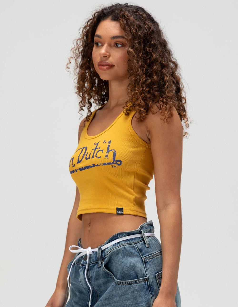 VON DUTCH Distressed Womens Tank Top - MUSTARD Product Image