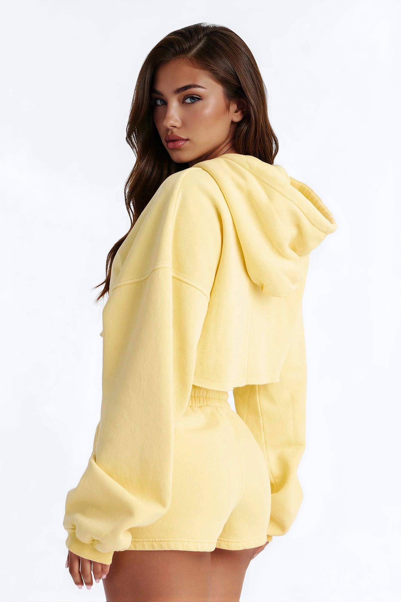 On The Go Washed Short Set - Yellow Female Product Image